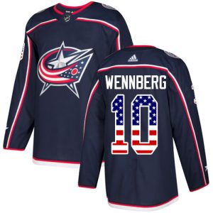 Herren Columbus Blue Jackets Eishockey Trikot Alexander Wennberg #10 Authentic Navy Blau USA Flag Fashion